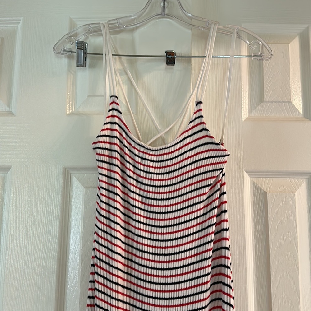 Asymmetric Cami Ribbed Red and Navy Striped Dress 🇺🇸❤️💙